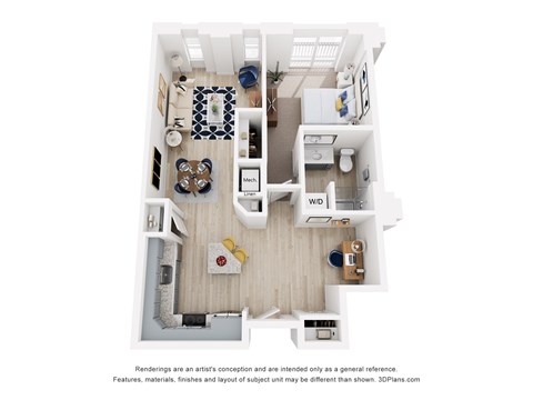 Floor plan for 1 bed, 1 bath, 730 sqft